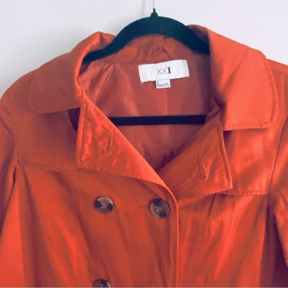 Forever 21 Women's Orange Fall Button Up Light Jacket Coat with Hood Size 4 - Picture 5 of 8